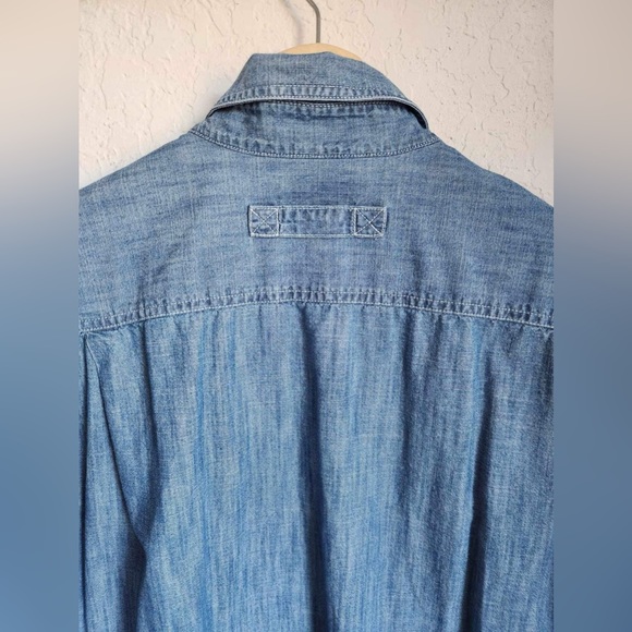 Duluth Trading Chambray Denim Men’s Short Sleeve Button Down Size Large - Picture 4 of 7